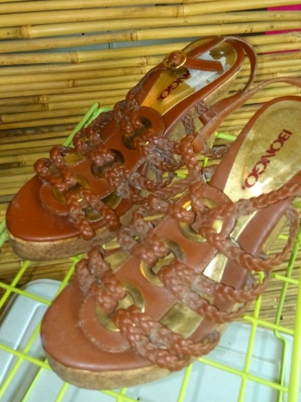 Bongo 6 Naeve Oreo Summer Cage Braided Cork Wedgies in Brown